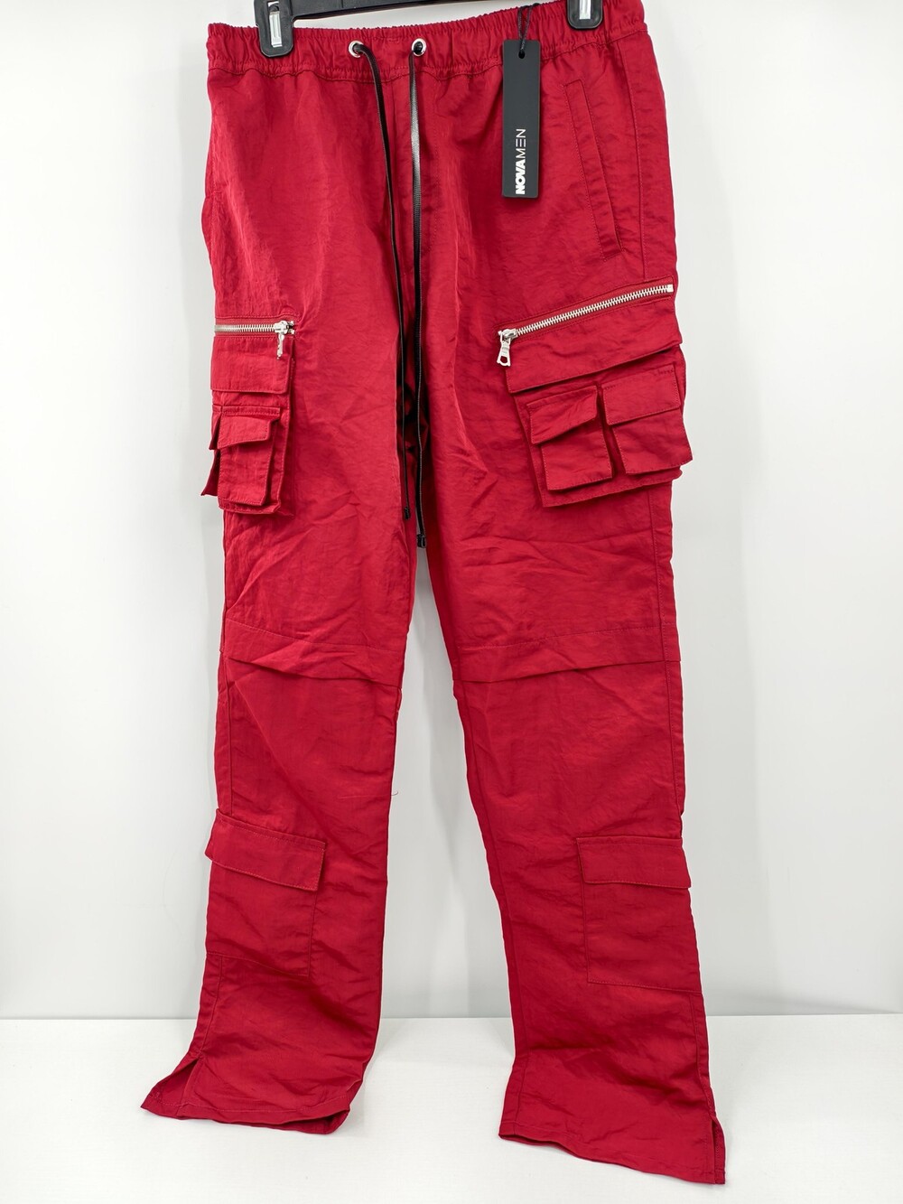 NOVA MEN Pants Mens S Red Nylon Cargo Elastic Waist Drawstring Pockets
